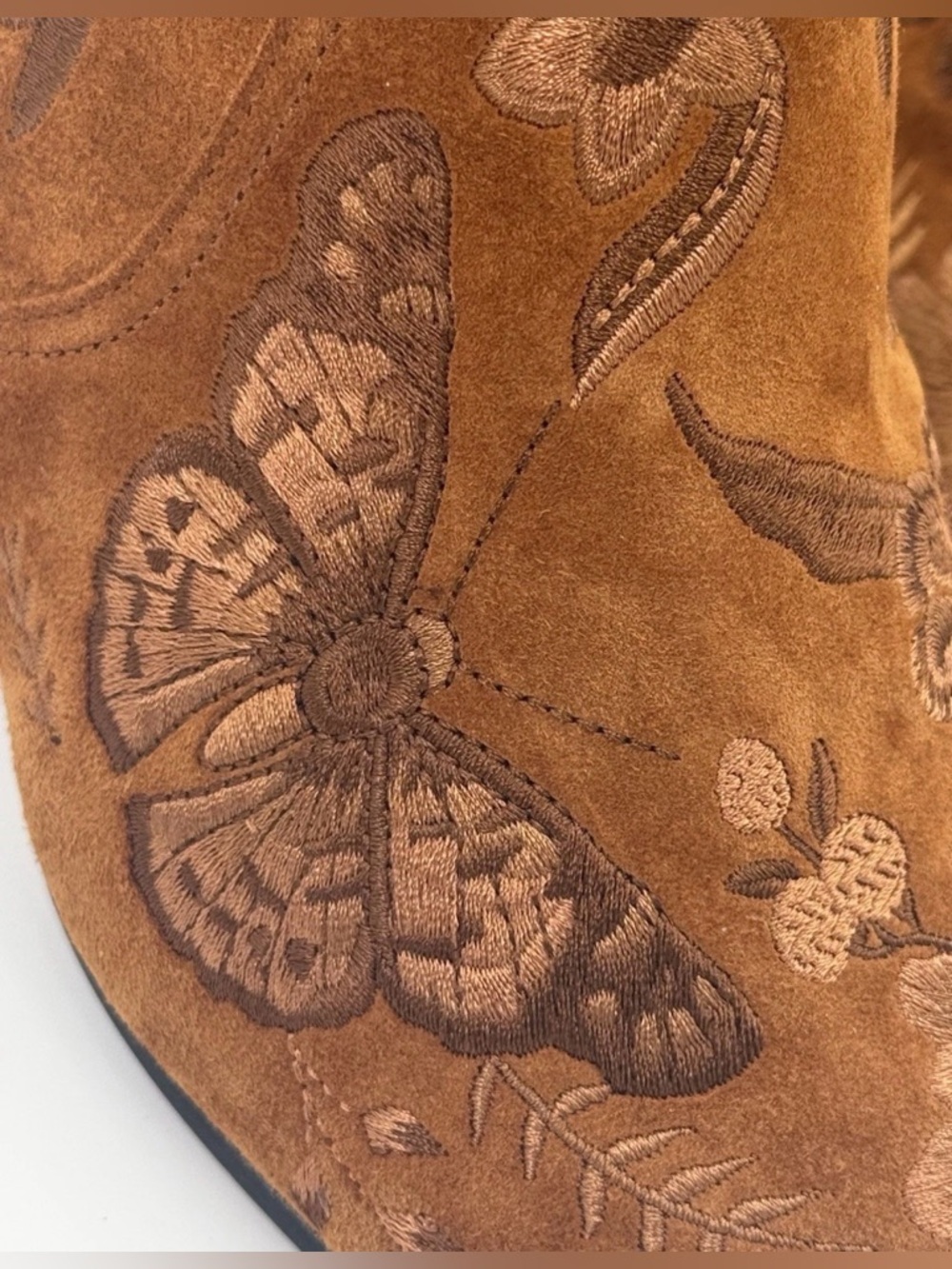Johnny Was Taline Embroidered Suede Boots Booties Brown Size 8 Leather Soles - Picture 4 of 12